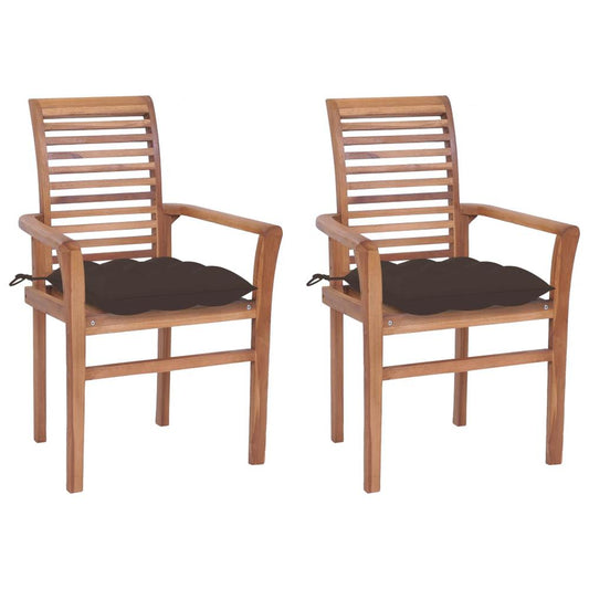 vidaXL Dining Chairs 2 pcs with Taupe Cushions Solid Teak Wood 2618