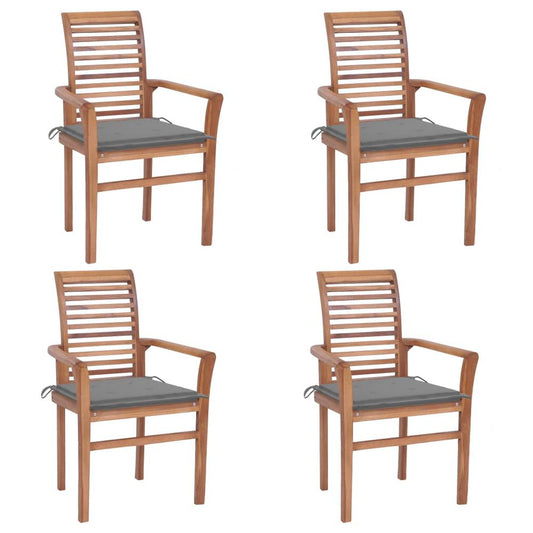 vidaXL Dining Chairs 4 pcs with Gray Cushions Solid Teak Wood 2623