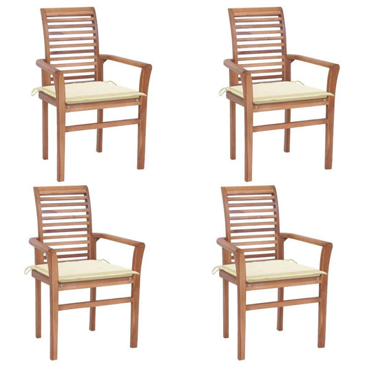 vidaXL Dining Chairs 4 pcs with Cream Cushions Solid Teak Wood 2624