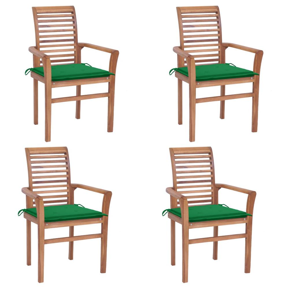 vidaXL Dining Chairs 4 pcs with Green Cushions Solid Teak Wood 2627