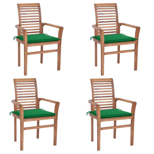 vidaXL Dining Chairs 4 pcs with Green Cushions Solid Teak Wood 2627