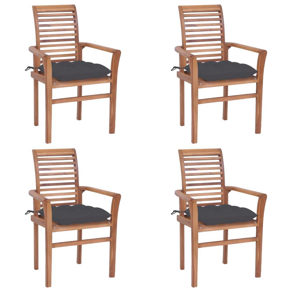 vidaXL Dining Chairs 4 pcs with Anthracite Cushions Solid Teak Wood 2637