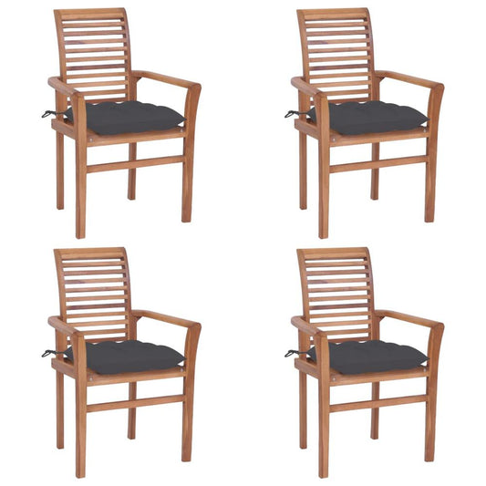 vidaXL Dining Chairs 4 pcs with Anthracite Cushions Solid Teak Wood 2637