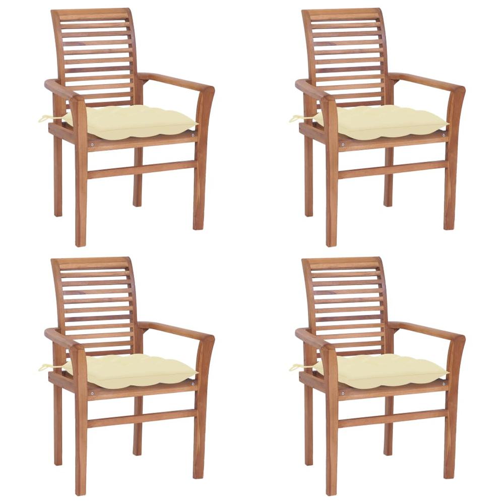 vidaXL Dining Chairs 4 pcs with Cream White Cushions Solid Teak Wood 2639