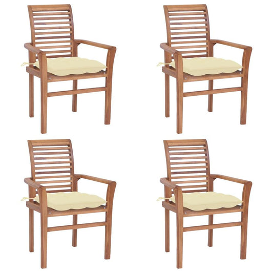 vidaXL Dining Chairs 4 pcs with Cream White Cushions Solid Teak Wood 2639