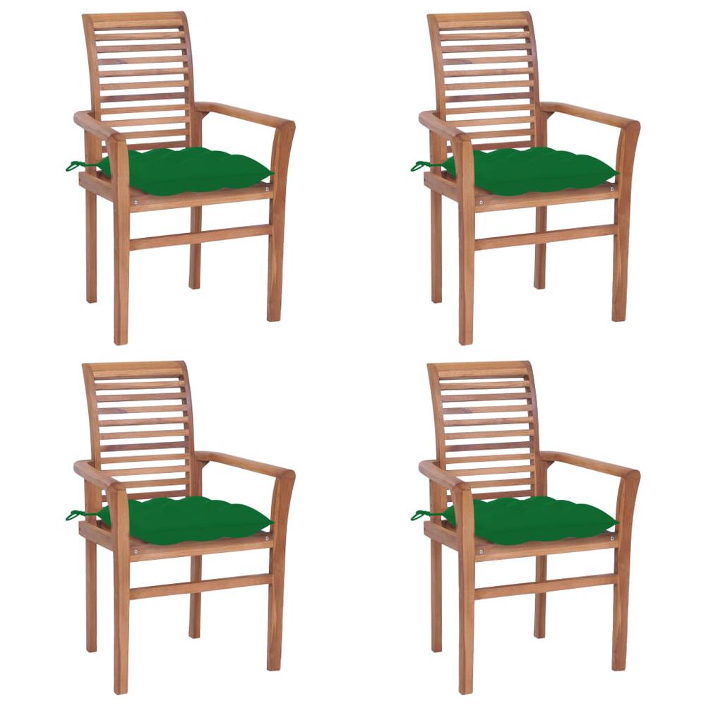 vidaXL Dining Chairs 4 pcs with Green Cushions Solid Teak Wood 2642