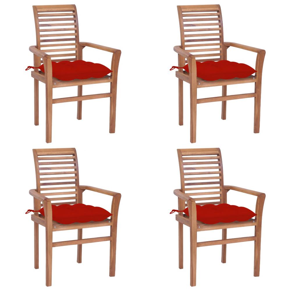 vidaXL Dining Chairs 4 pcs with Red Cushions Solid Teak Wood 2643