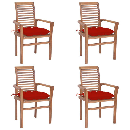 vidaXL Dining Chairs 4 pcs with Red Cushions Solid Teak Wood 2643