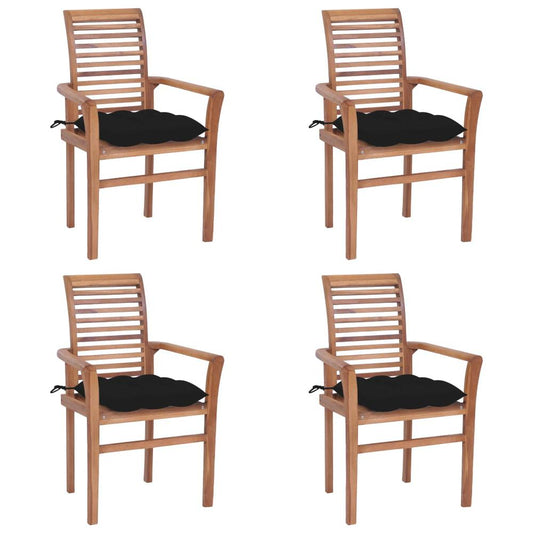 vidaXL Dining Chairs 4 pcs with Black Cushions Solid Teak Wood 2644