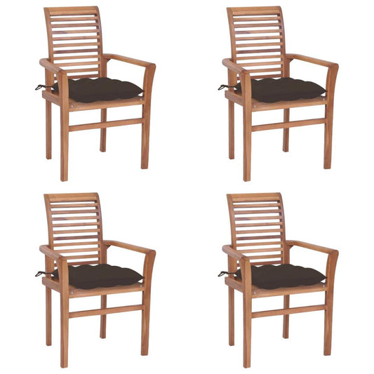 vidaXL Dining Chairs 4 pcs with Taupe Cushions Solid Teak Wood 2645