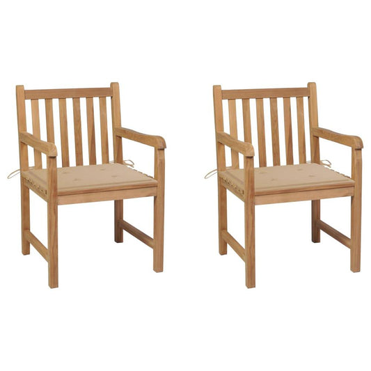 vidaXL Garden Chairs 2 pcs with Beige Cushions Solid Teak Wood 2733