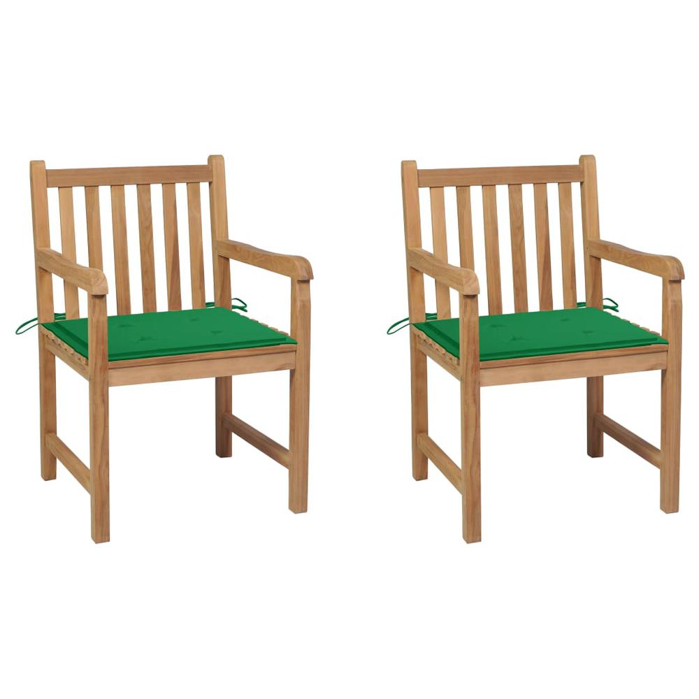 vidaXL Garden Chairs 2 pcs with Green Cushions Solid Teak Wood 2735