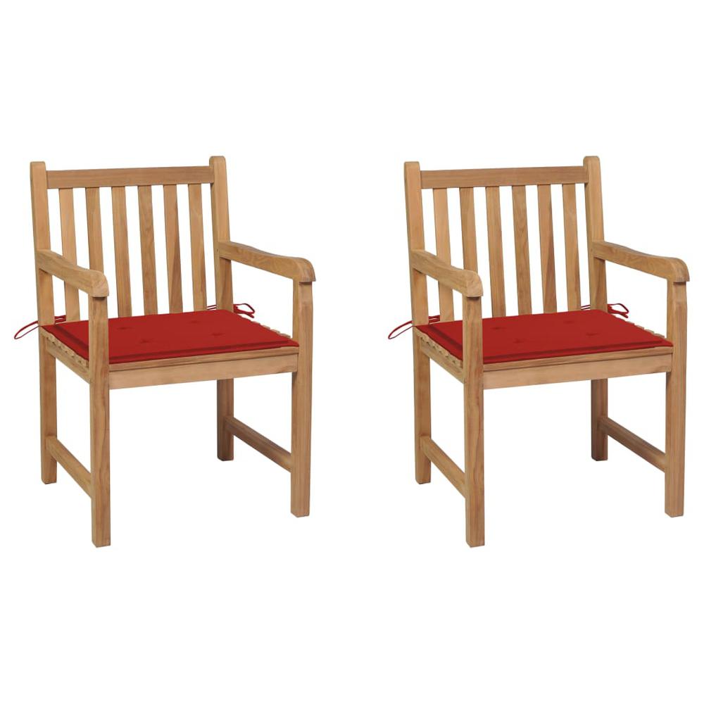 vidaXL Garden Chairs 2 pcs with Red Cushions Solid Teak Wood 2736