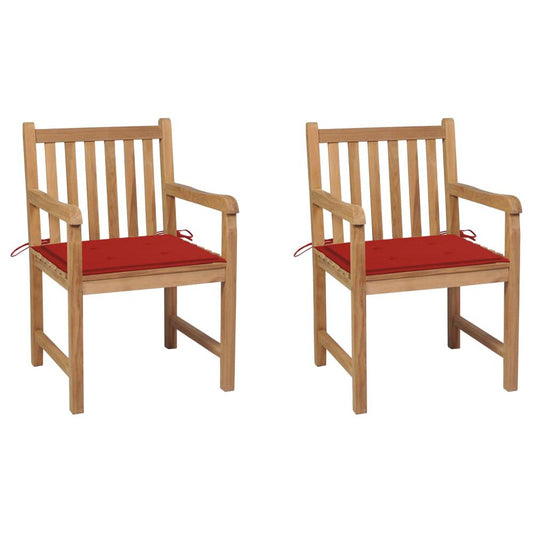 vidaXL Garden Chairs 2 pcs with Red Cushions Solid Teak Wood 2736