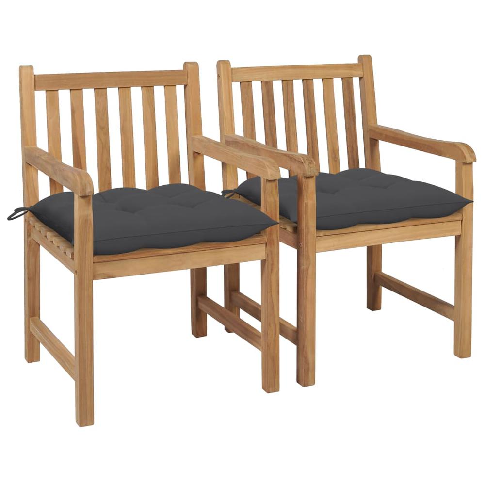 vidaXL Garden Chairs 2 pcs with Anthracite Cushions Solid Teak Wood 2745