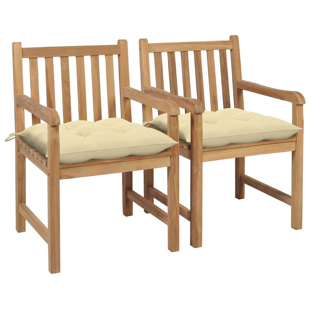 vidaXL Garden Chairs 2 pcs with Cream White Cushions Solid Teak Wood 2747