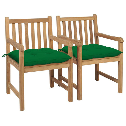 vidaXL Garden Chairs 2 pcs with Green Cushions Solid Teak Wood 2750