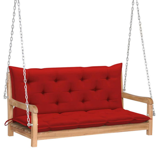 vidaXL Swing Bench with Red Cushion 47.2" Solid Teak Wood 2871