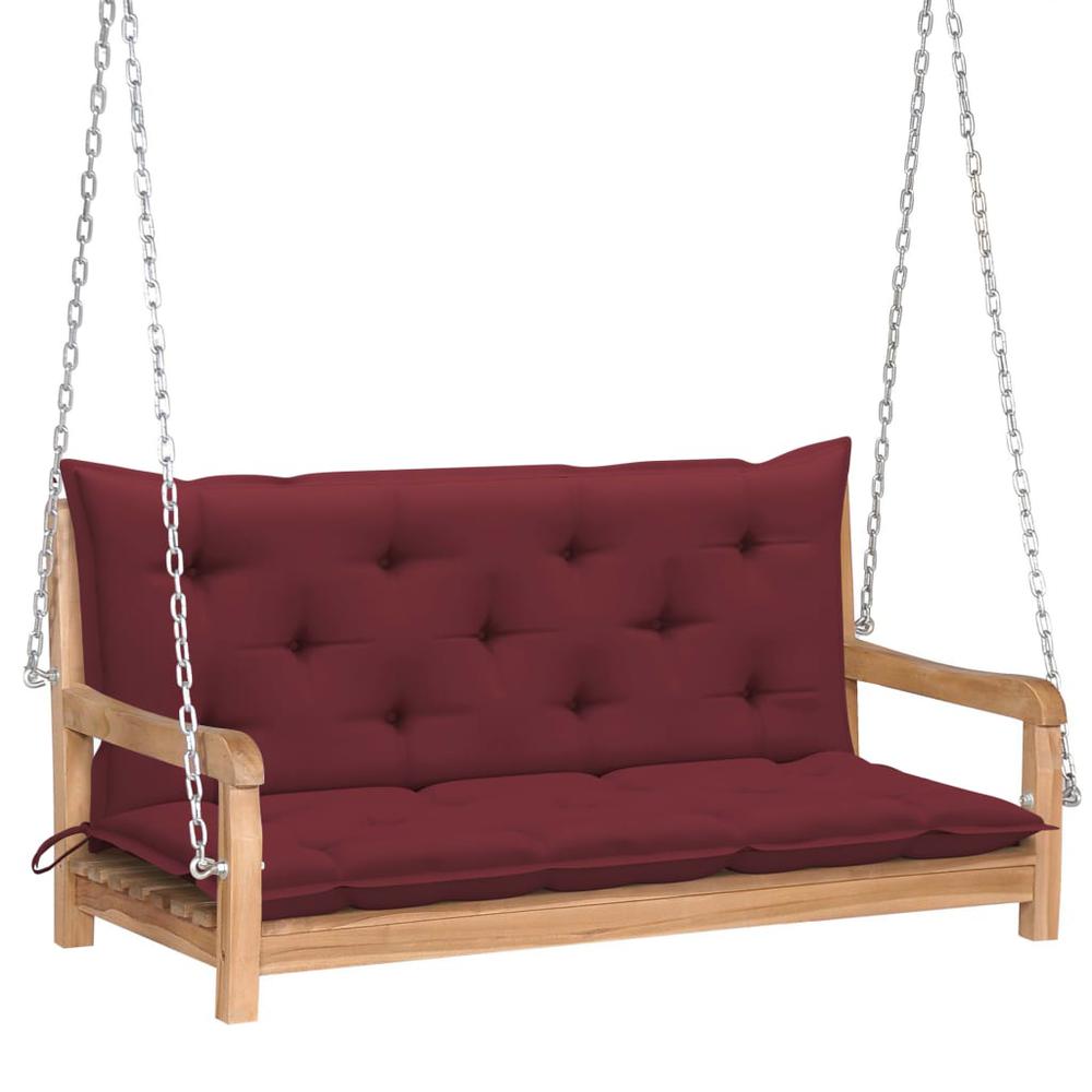 vidaXL Swing Bench with Wine Red Cushion 47.2" Solid Teak Wood 2874