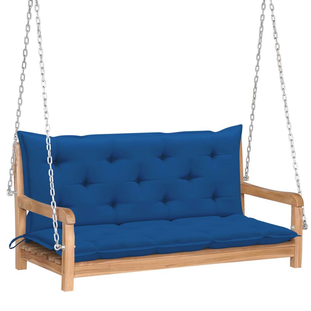 vidaXL Swing Bench with Blue Cushion 47.2" Solid Teak Wood 2875