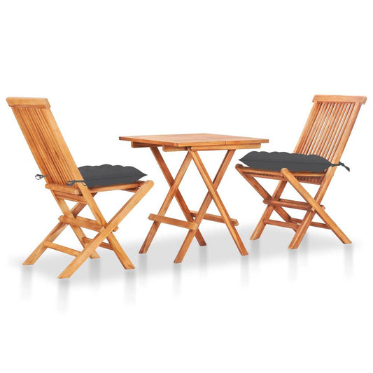 vidaXL 3 Piece Bistro Set with Anthracite Cushions Solid Teak Wood 3240