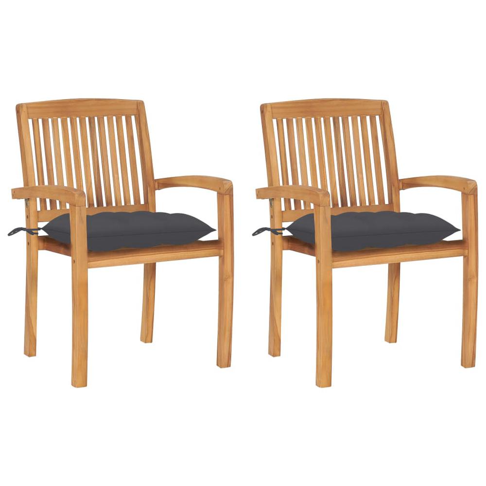 vidaXL Garden Chairs 2 pcs with Anthracite Cushions Solid Teak Wood 3267