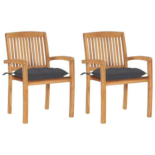 vidaXL Garden Chairs 2 pcs with Anthracite Cushions Solid Teak Wood 3267