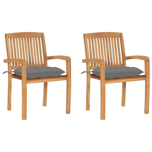 vidaXL Garden Chairs 2 pcs with Gray Cushions Solid Teak Wood 3268