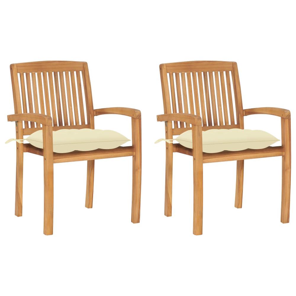 vidaXL Garden Chairs 2 pcs with Cream White Cushions Solid Teak Wood 3269