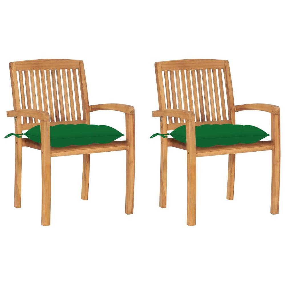 vidaXL Garden Chairs 2 pcs with Green Cushions Solid Teak Wood 3272