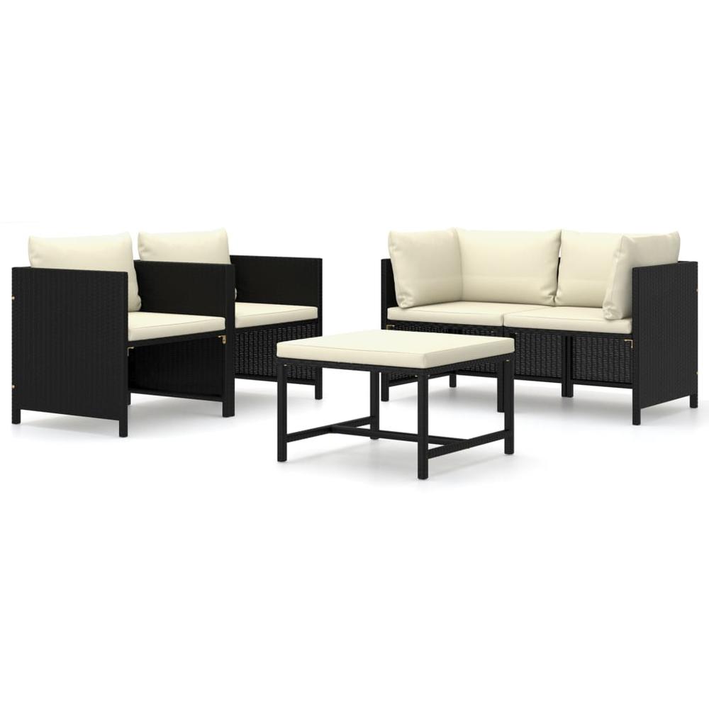 vidaXL 5 Piece Garden Lounge Set with Cushions Poly Rattan Black 9780