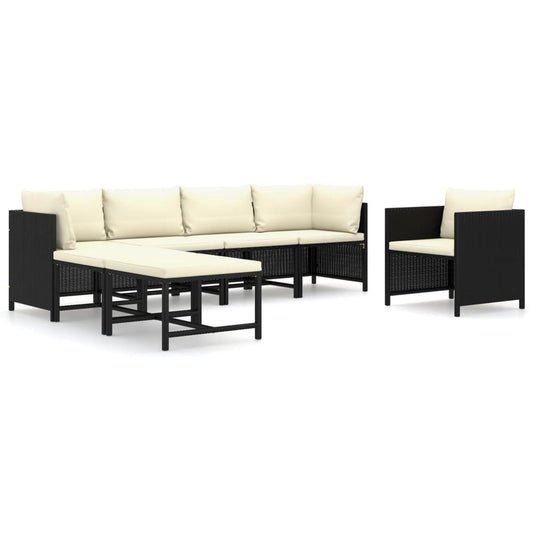 vidaXL 7 Piece Garden Lounge Set with Cushions Poly Rattan Black 9785