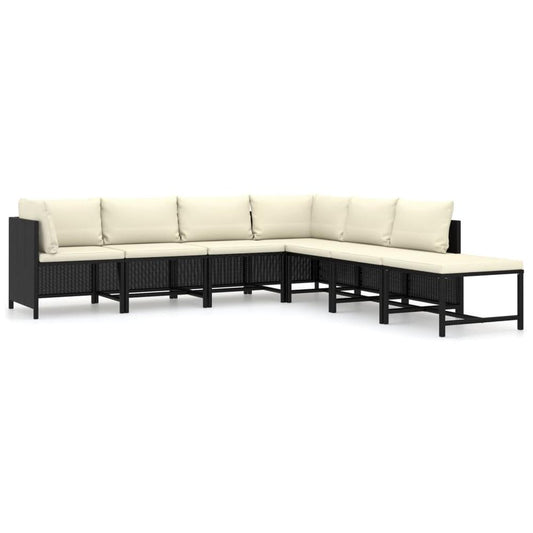 vidaXL 7 Piece Garden Lounge Set with Cushions Poly Rattan Black 9791