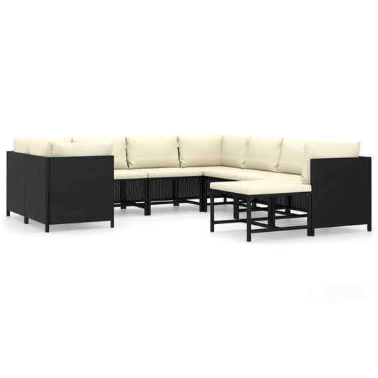 vidaXL 9 Piece Garden Lounge Set with Cushions Poly Rattan Black 9792