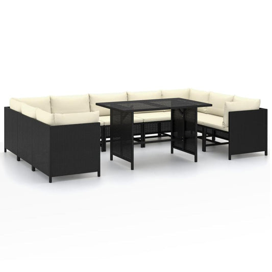 vidaXL 10 Piece Garden Lounge Set with Cushions Poly Rattan Black 9795