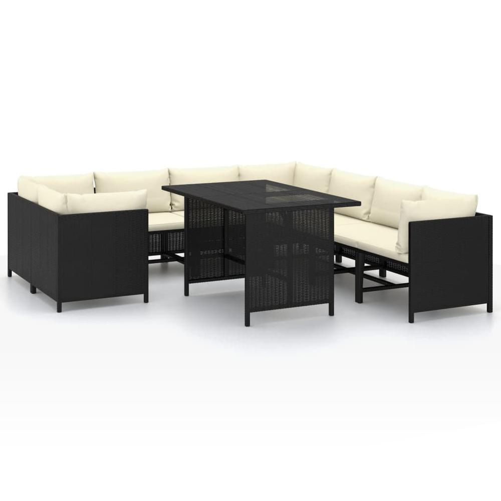 vidaXL 9 Piece Garden Lounge Set with Cushions Poly Rattan Black 9799