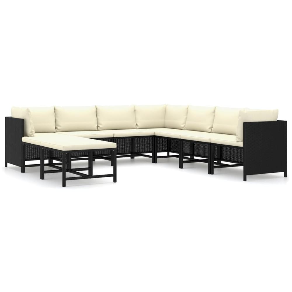 vidaXL 9 Piece Garden Lounge Set with Cushions Poly Rattan Black 9800