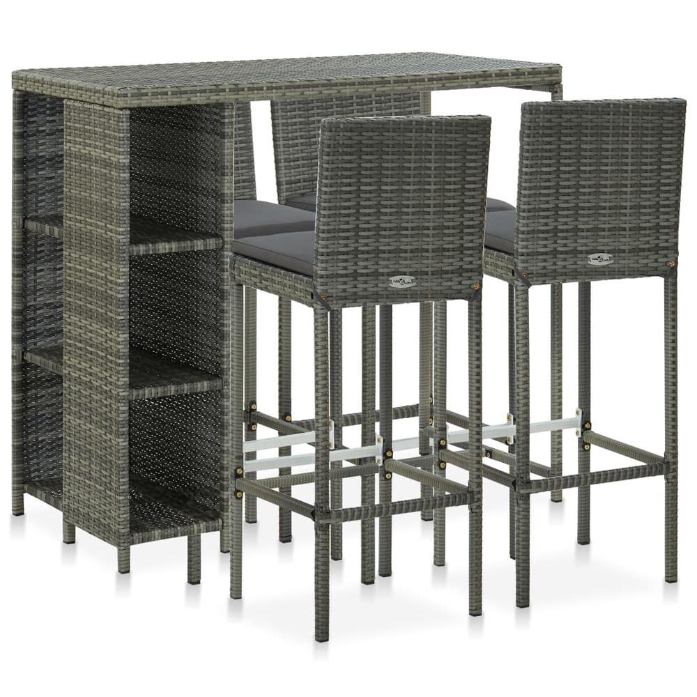 vidaXL 5 Piece Garden Bar Set with Cushions Poly Rattan Gray 4919