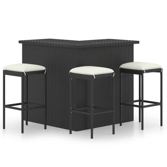 vidaXL 4 Piece Garden Bar Set with Cushions Poly Rattan Black 4923