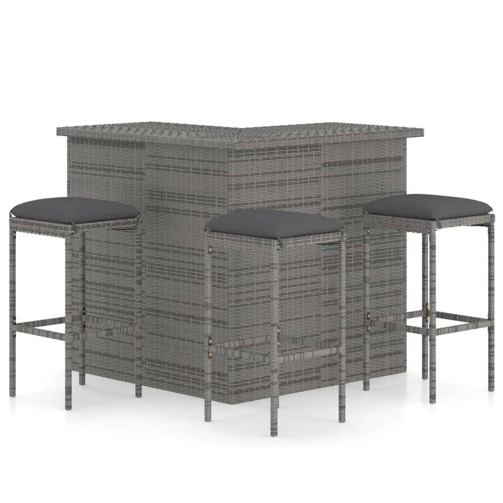 vidaXL 4 Piece Garden Bar Set with Cushions Poly Rattan Gray 4924