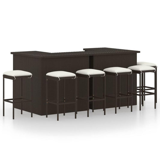 vidaXL 8 Piece Garden Bar Set with Cushions Poly Rattan Brown 4925