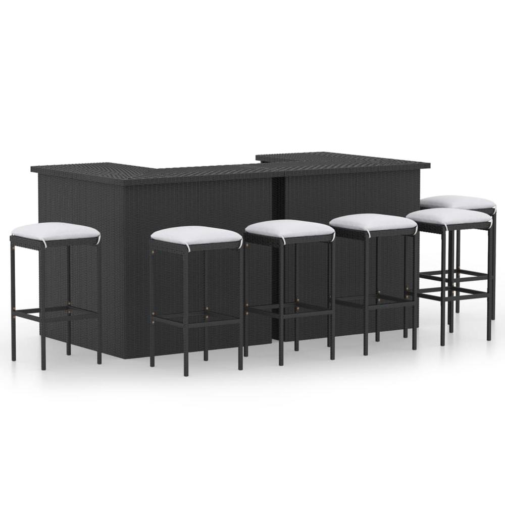 vidaXL 8 Piece Garden Bar Set with Cushions Poly Rattan Black 4926