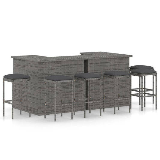 vidaXL 8 Piece Garden Bar Set with Cushions Poly Rattan Gray 4927