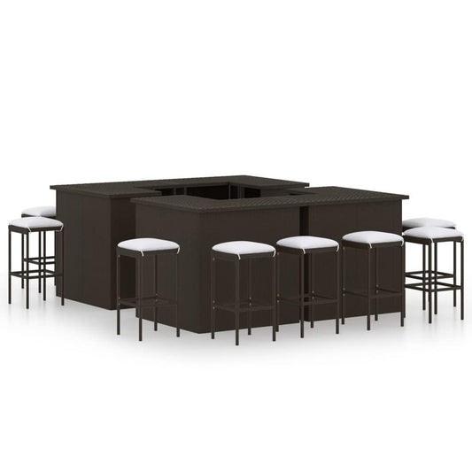 vidaXL 16 Piece Garden Bar Set with Cushions Poly Rattan Brown 4928