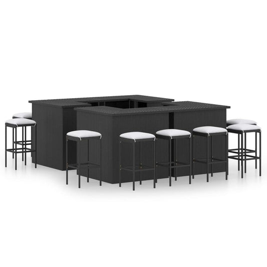 vidaXL 16 Piece Garden Bar Set with Cushions Poly Rattan Black 4929