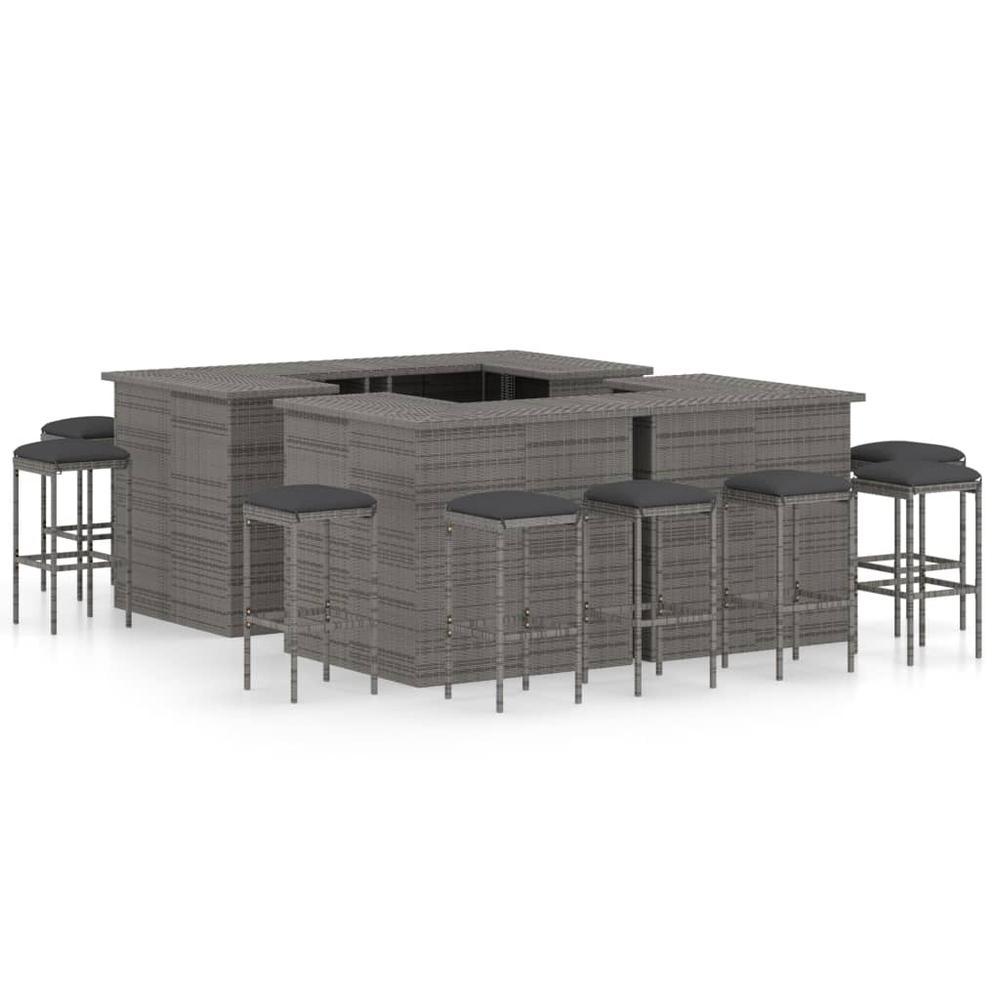 vidaXL 16 Piece Garden Bar Set with Cushions Poly Rattan Gray 4930