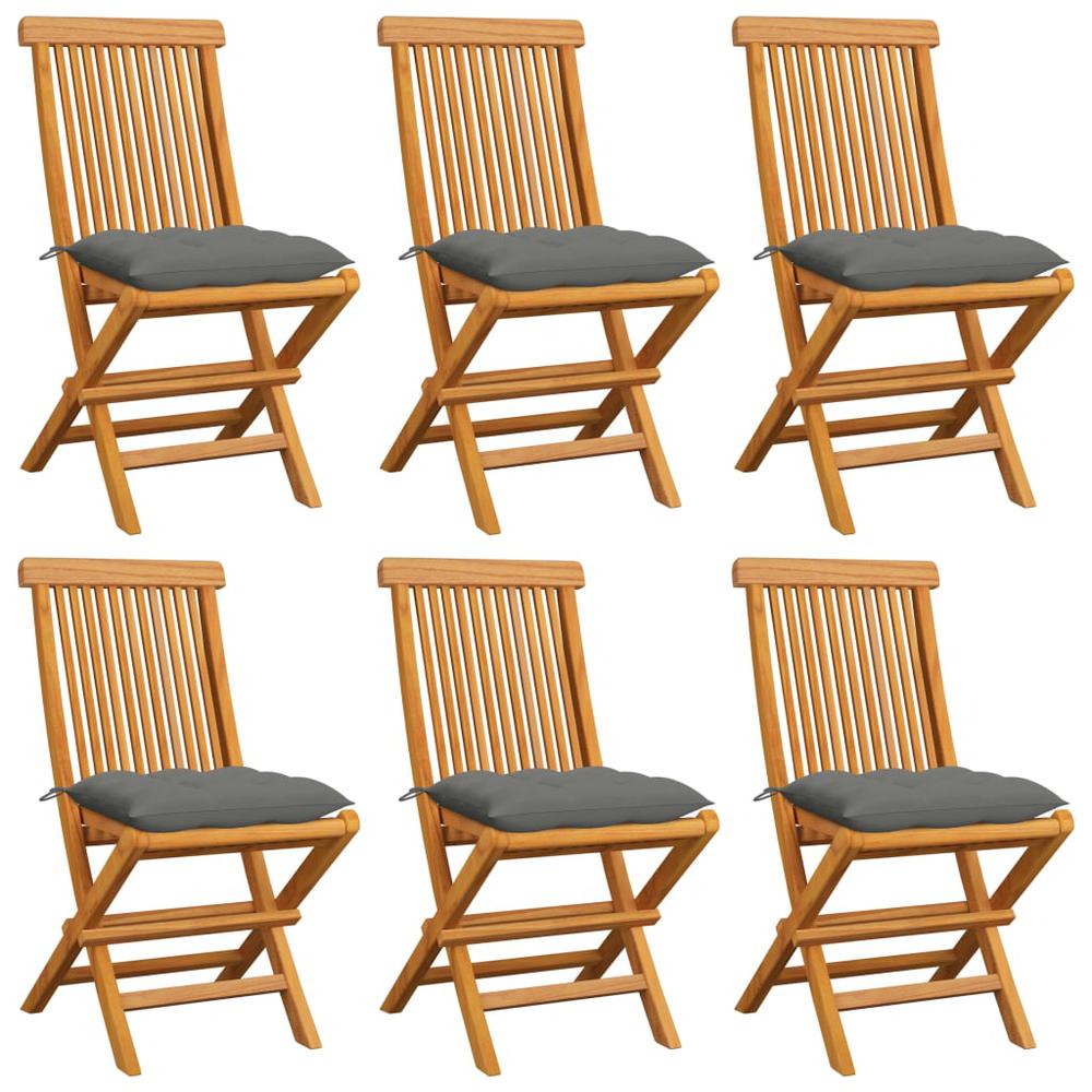 vidaXL Garden Chairs with Gray Cushions 6 pcs Solid Teak Wood 5606