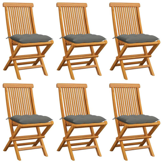 vidaXL Garden Chairs with Gray Cushions 6 pcs Solid Teak Wood 5606