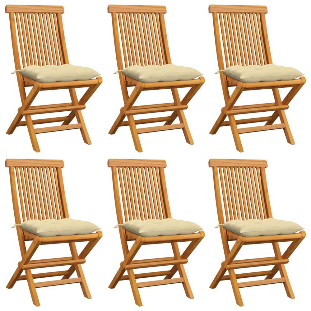 vidaXL Garden Chairs with Cream White Cushions 6 pcs Solid Teak Wood 5607