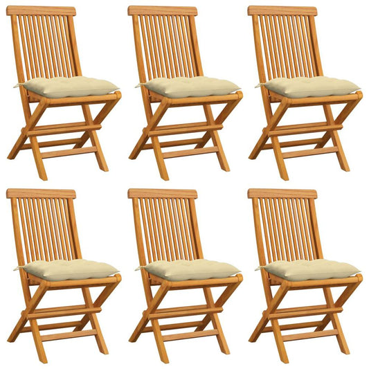 vidaXL Garden Chairs with Cream White Cushions 6 pcs Solid Teak Wood 5607